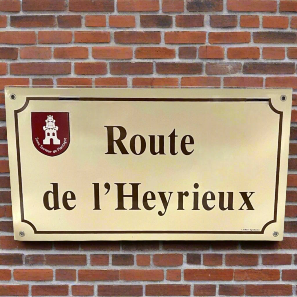 French cream and brown enamel street sign for sale from All Things French Store