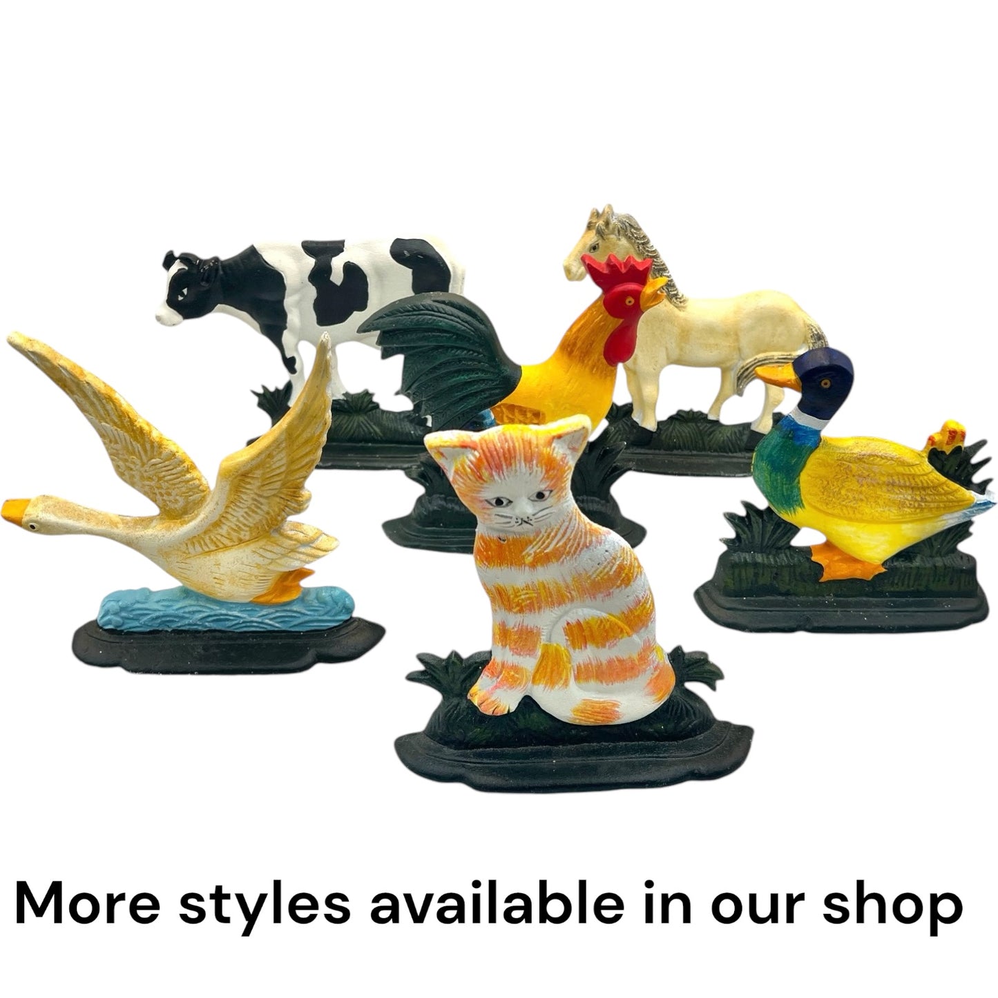 Selection 0f cast iron animal shaped shabby chic doorstops