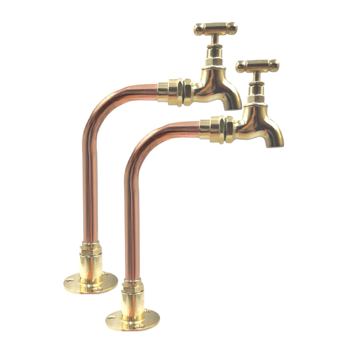 Pair of Small Brass and Copper Traditional Style Taps, Bathroom or Cloakroom Taps