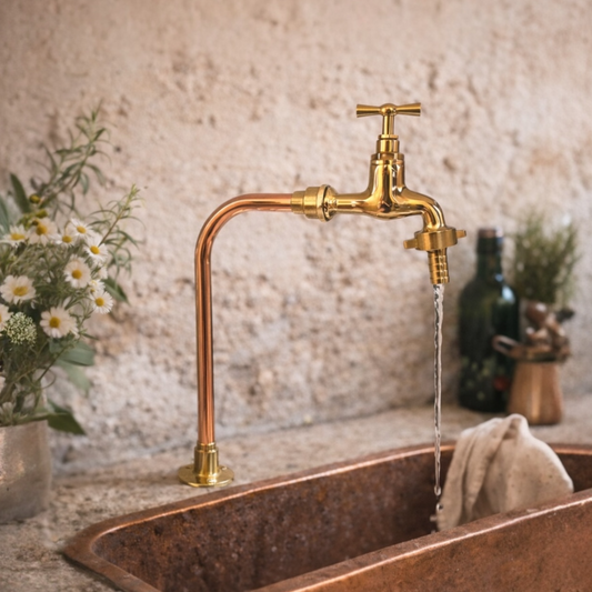 Vintage Style Copper Tap with Brass Head Polished Sink or Basin Tap