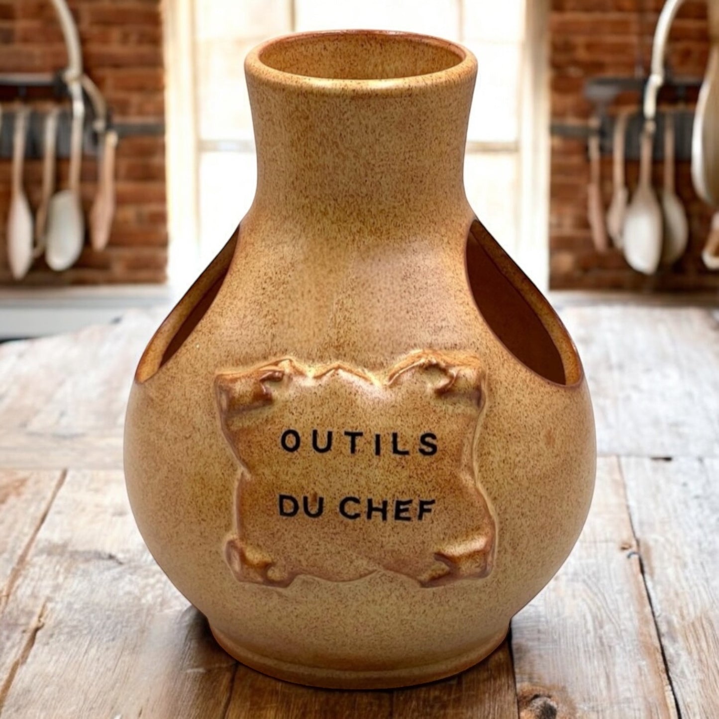 French brown ceramic utensil pot