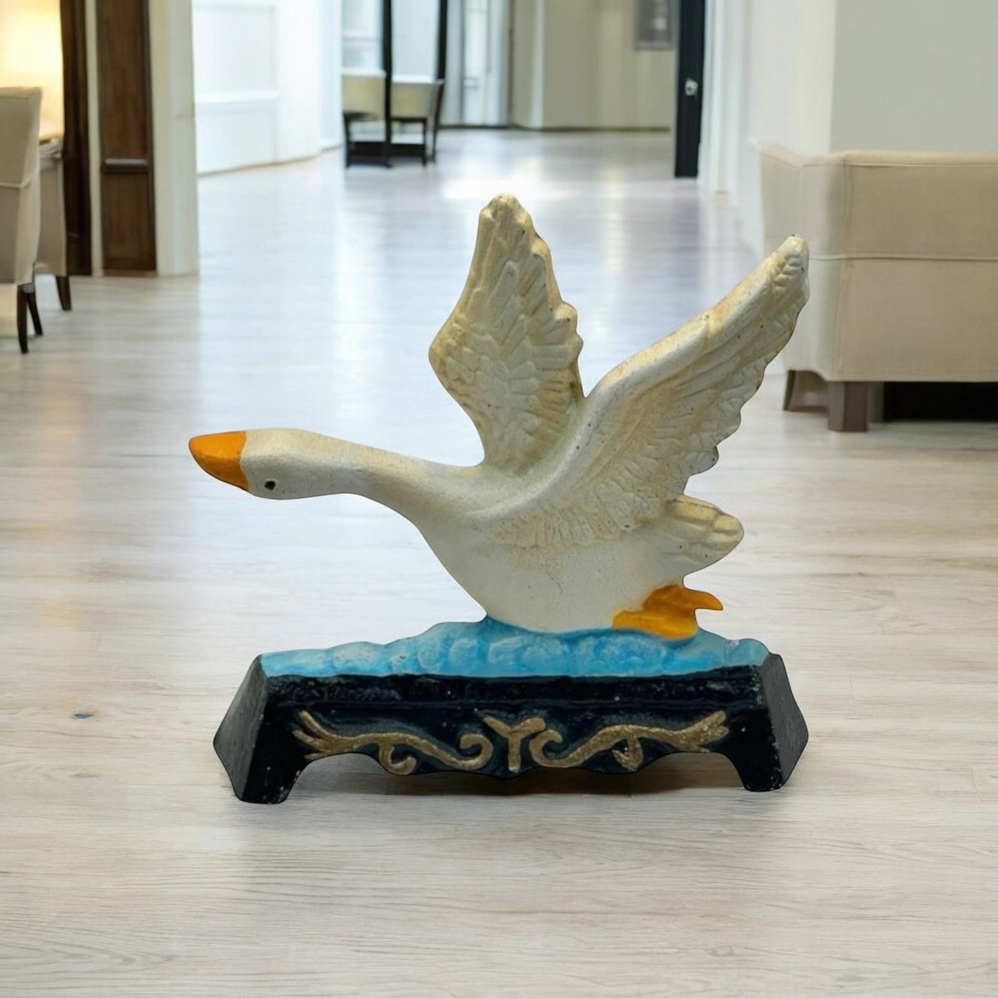 French Cast Iron Goose Door Stop, Farmhouse Chic Doorstop Wedge, Door Stay
