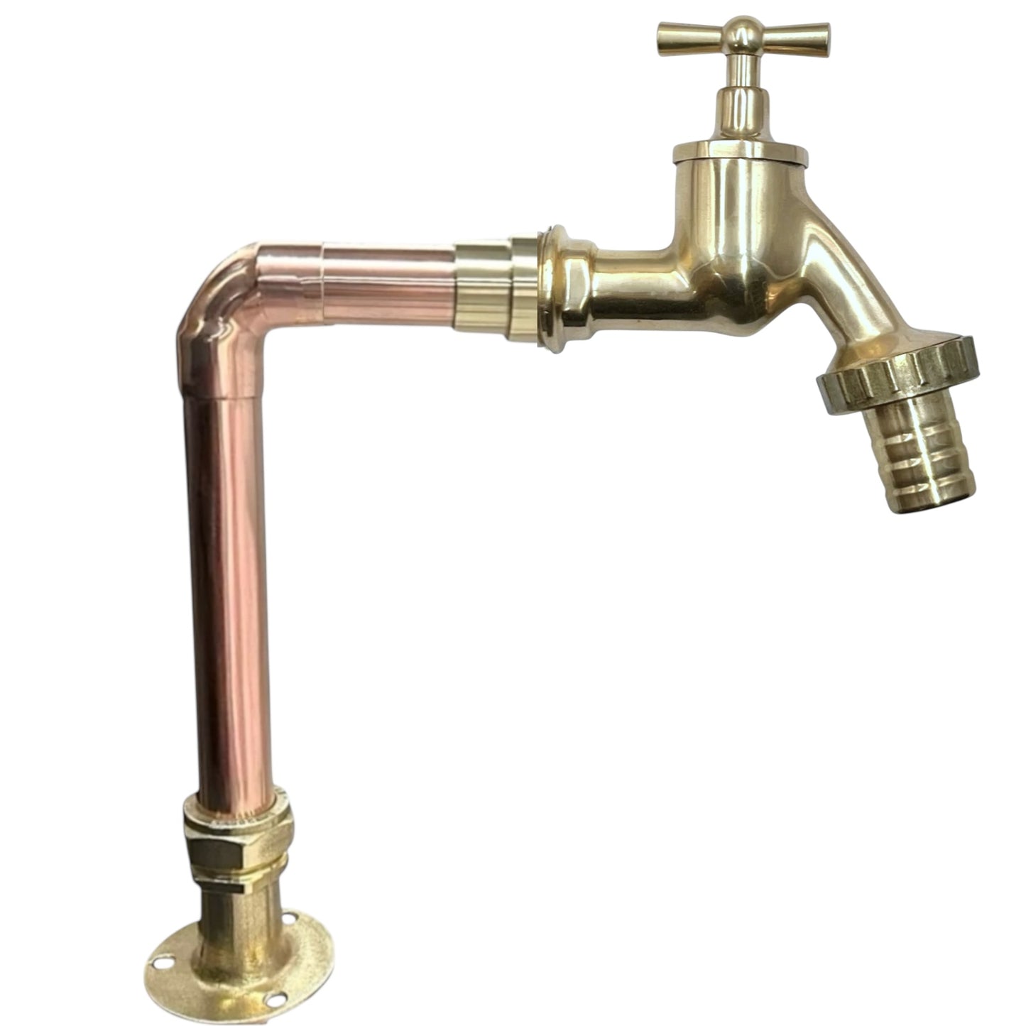 Brass and copper faucet tap on a white background