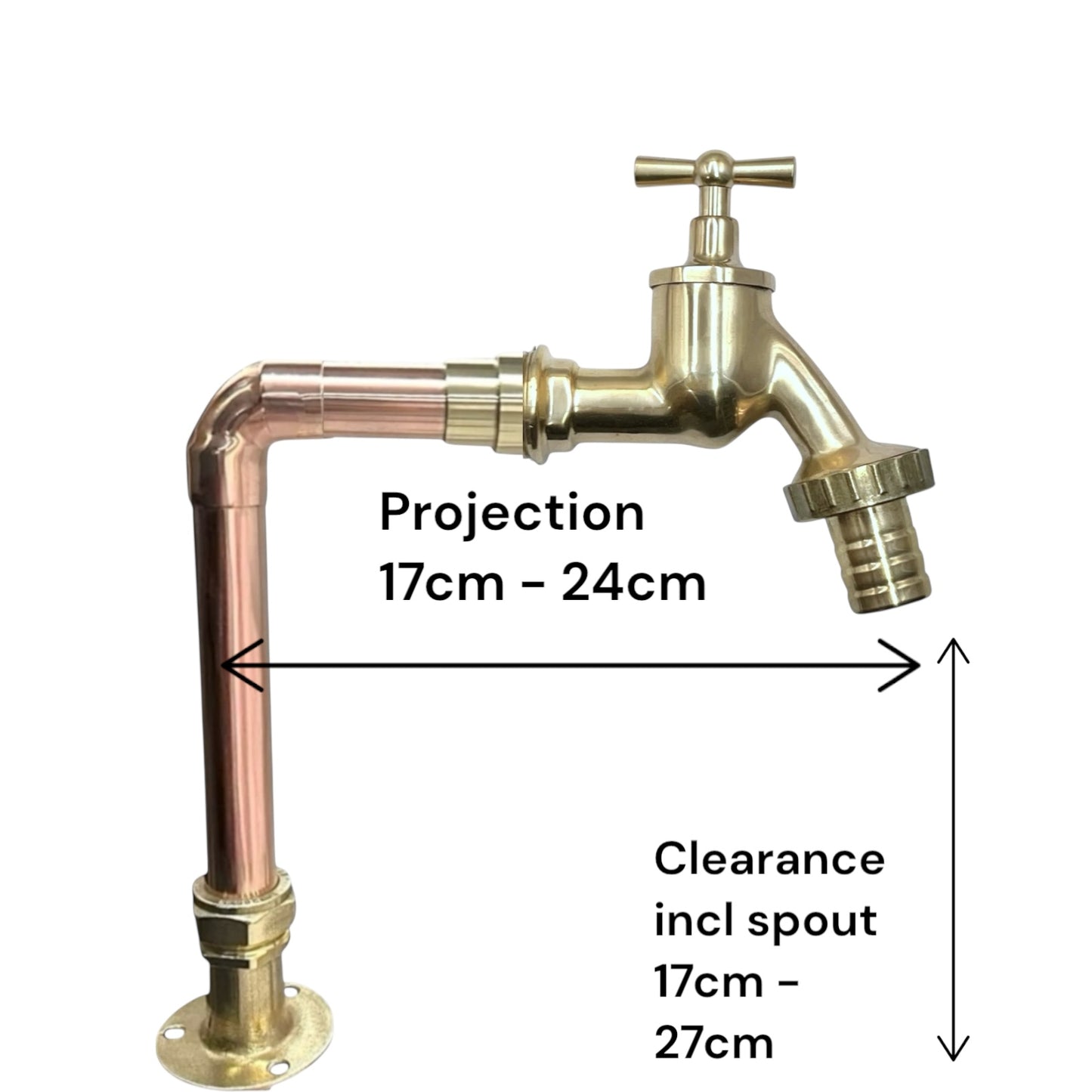 Brass and copper faucet tap on a white background