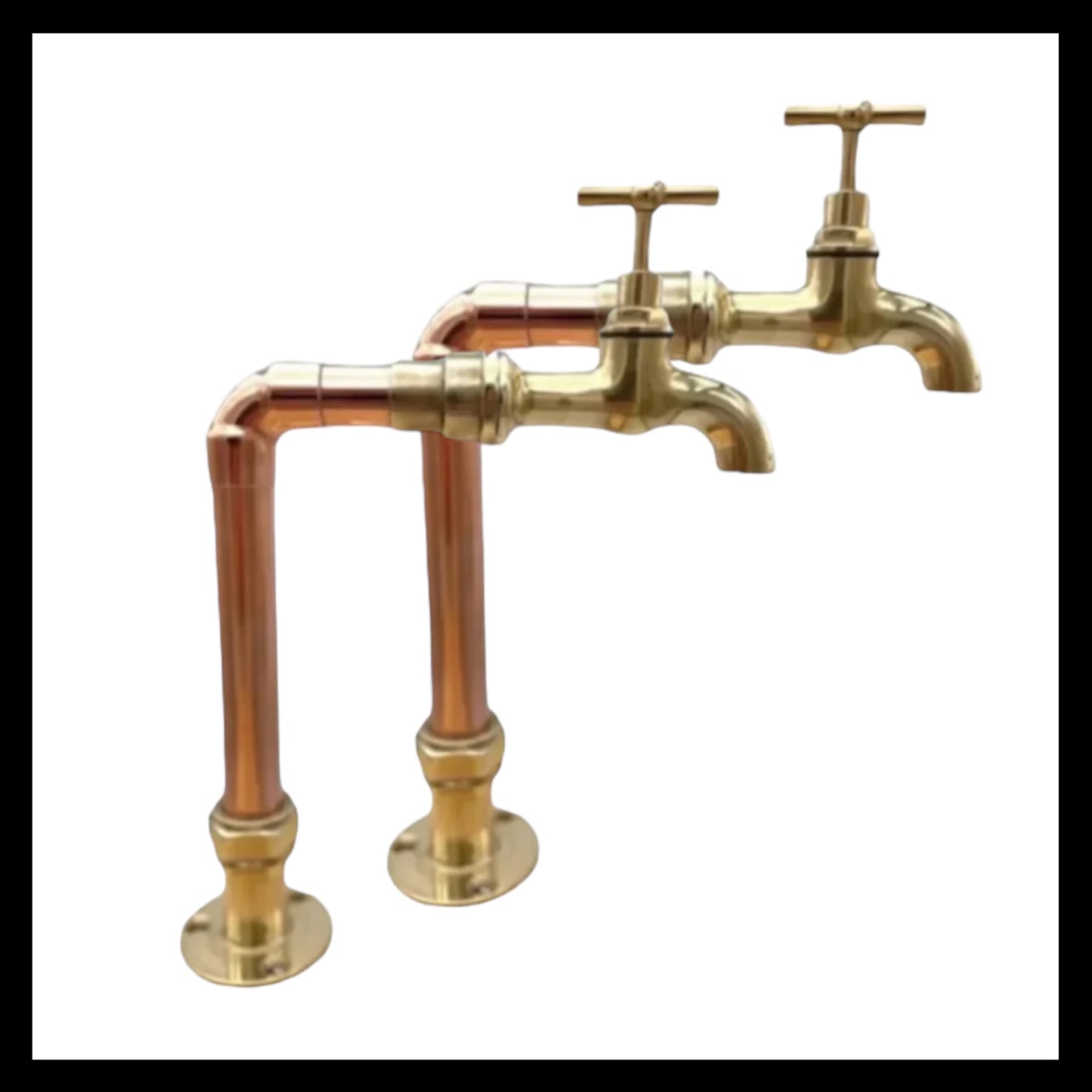 Copper and Brass Kitchen Belfast Sink Taps, Extra Tall Industrial Rustic Style Taps (T43)