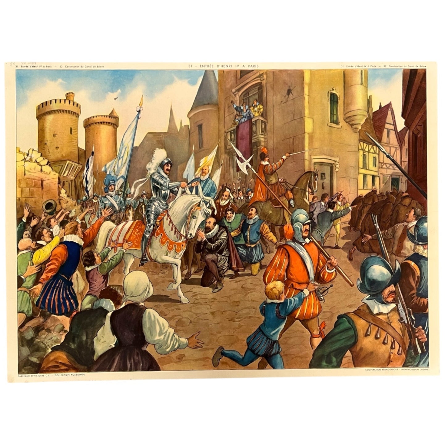 Vintage French double sided school history poster