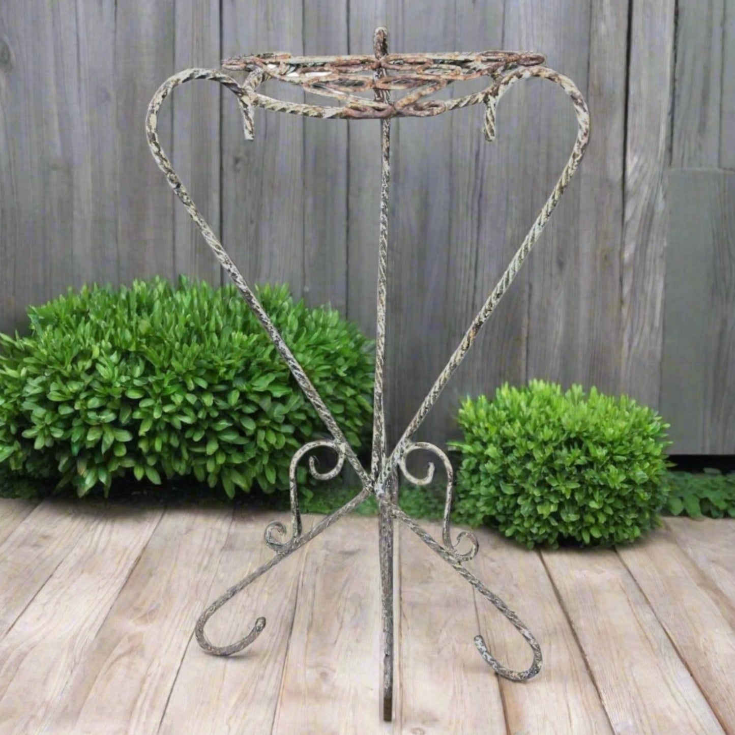 Vintage Retro Mid Century French Wrought Iron Pot Plant Stand in white flaking paint for sale by All Things French Store