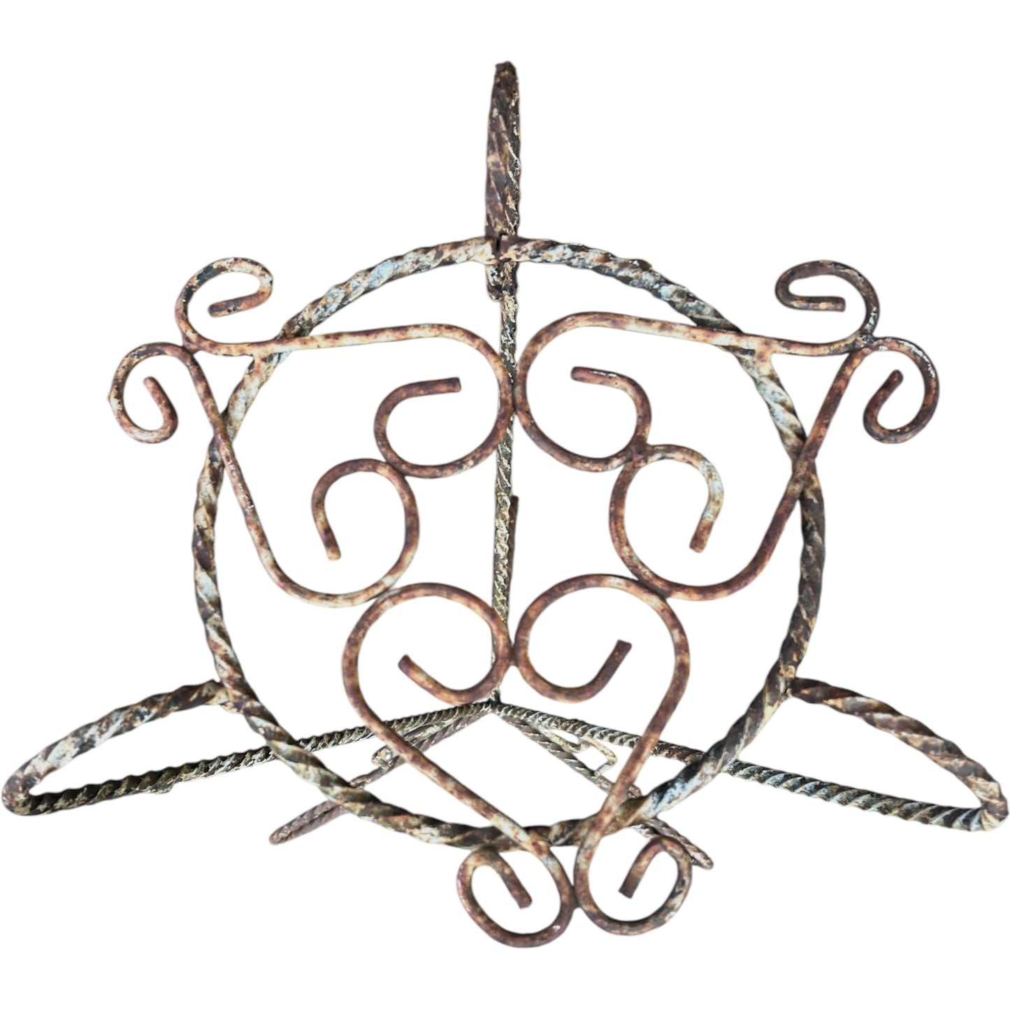 Vintage Retro Mid Century French Wrought Iron Pot Plant Stand in white flaking paint
