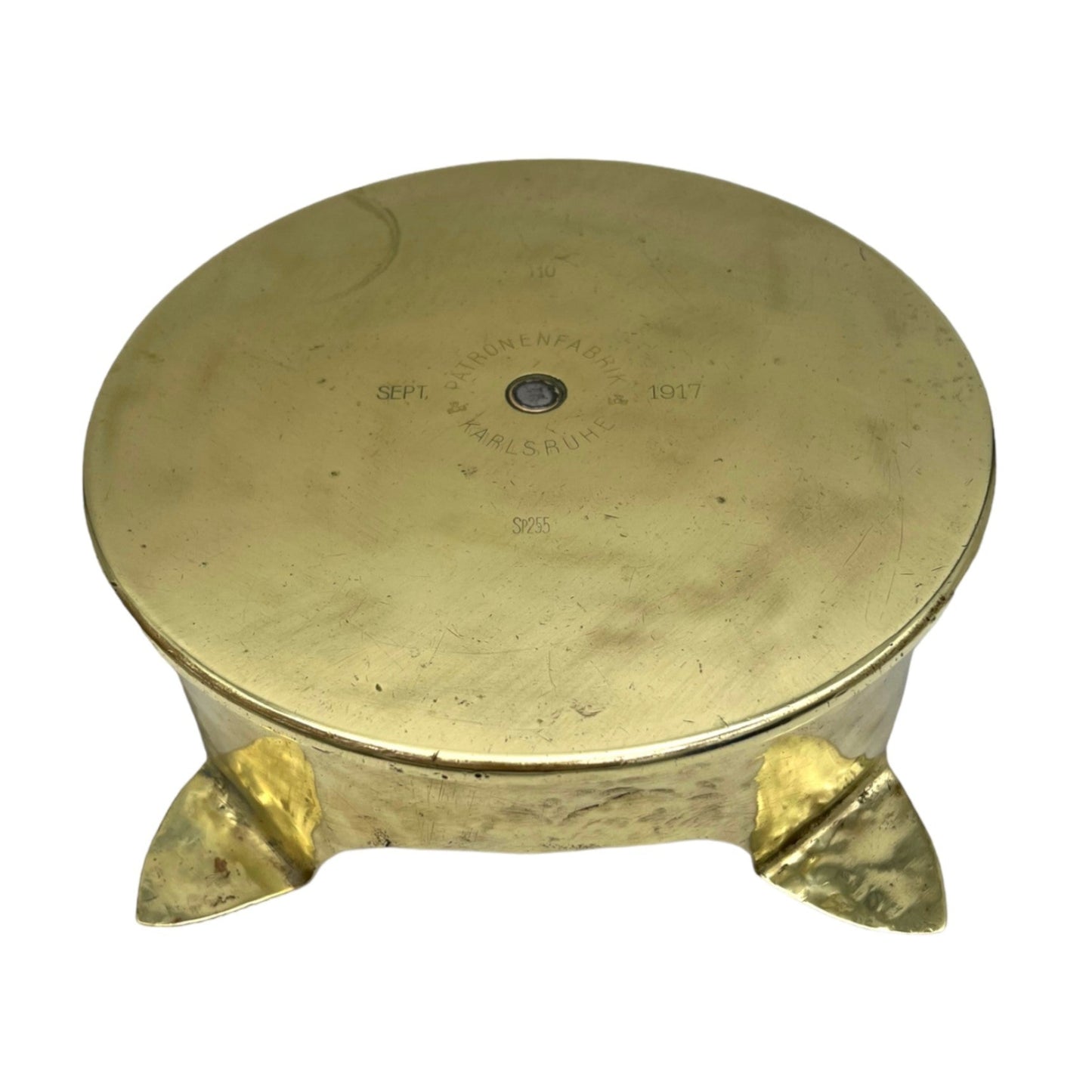 German WW1 solid brass trench art pot stand on a white background sold by All Things French Store