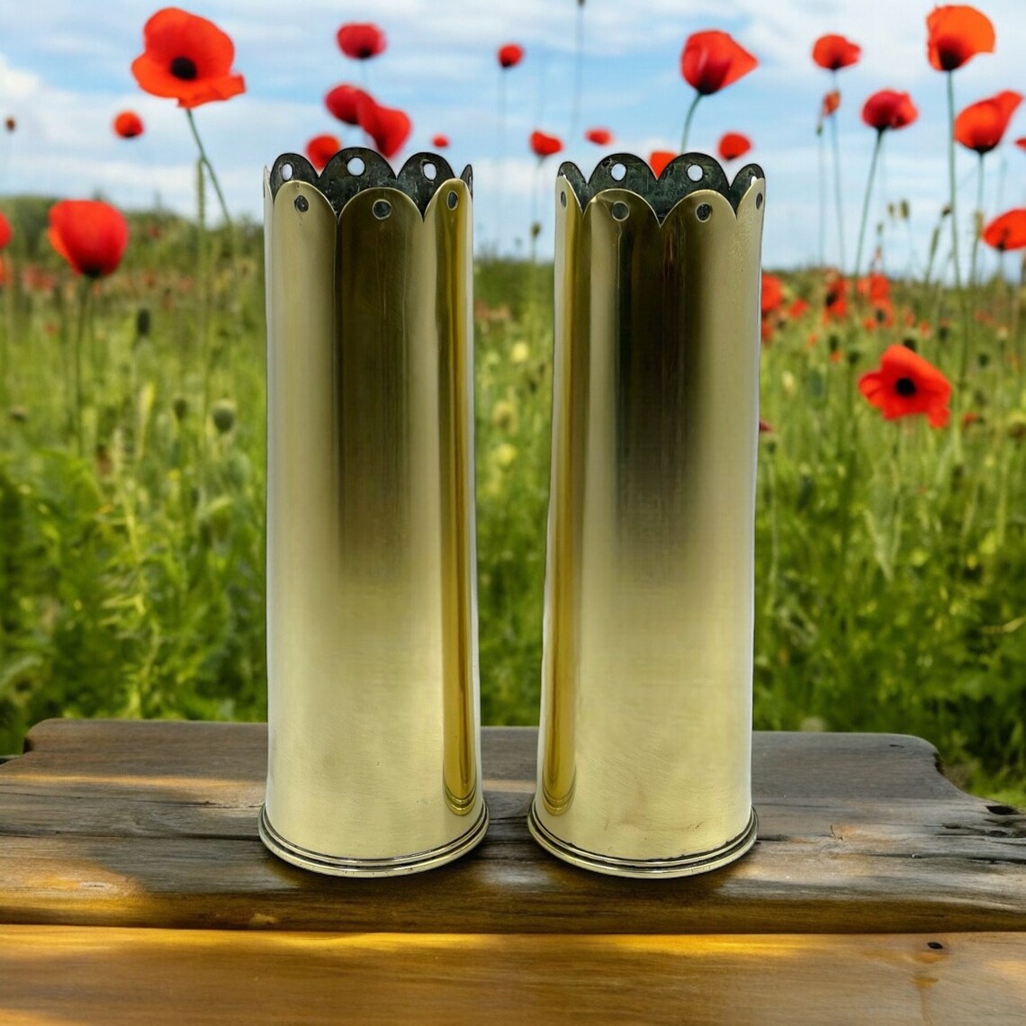 Pair of British 18 pounder brass shell case trench art vases
