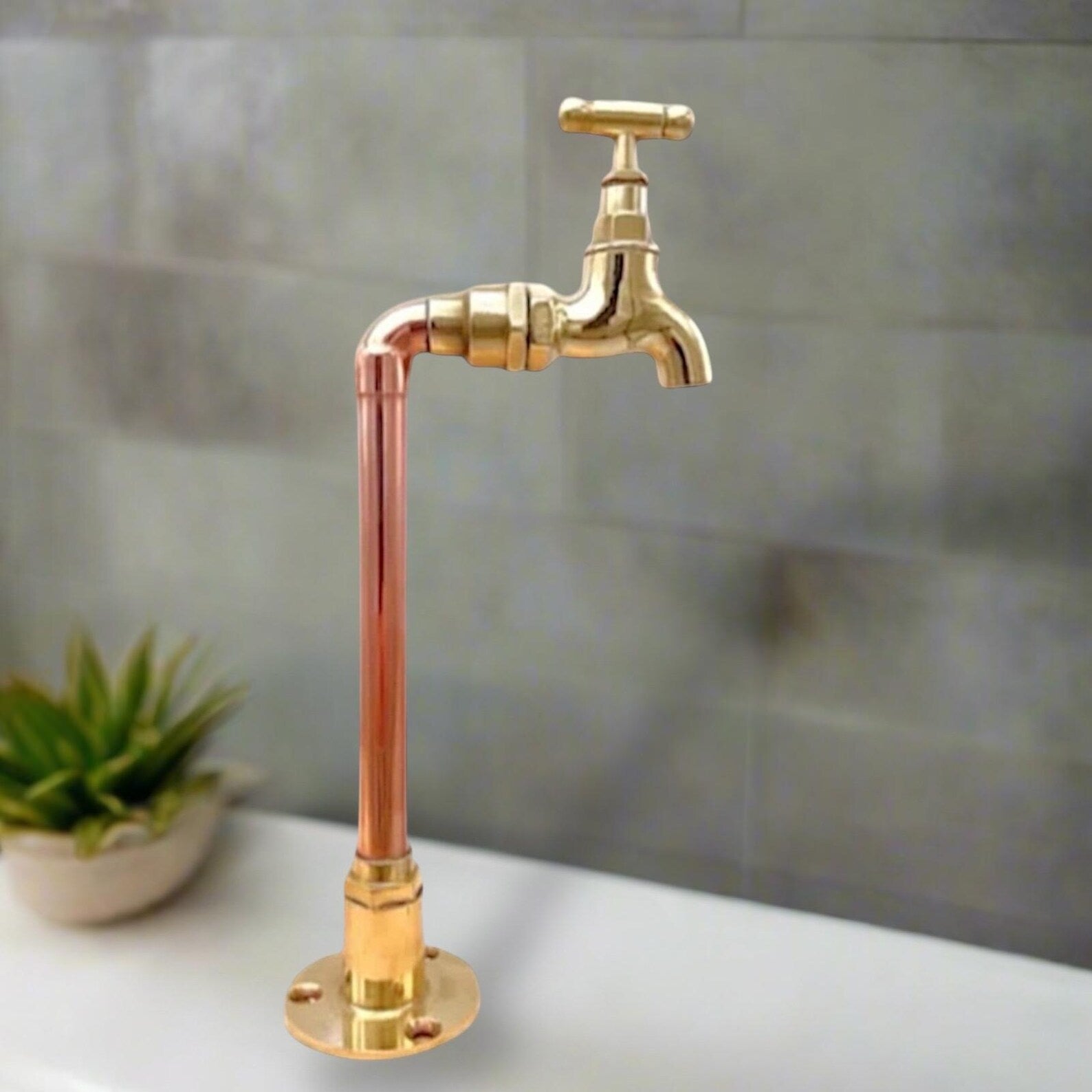 Hand made copper and brass pillar tap