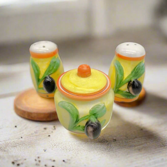 French Ceramic Salt, Pepper, Mustard Pot, Country Kitchen Cruet Set