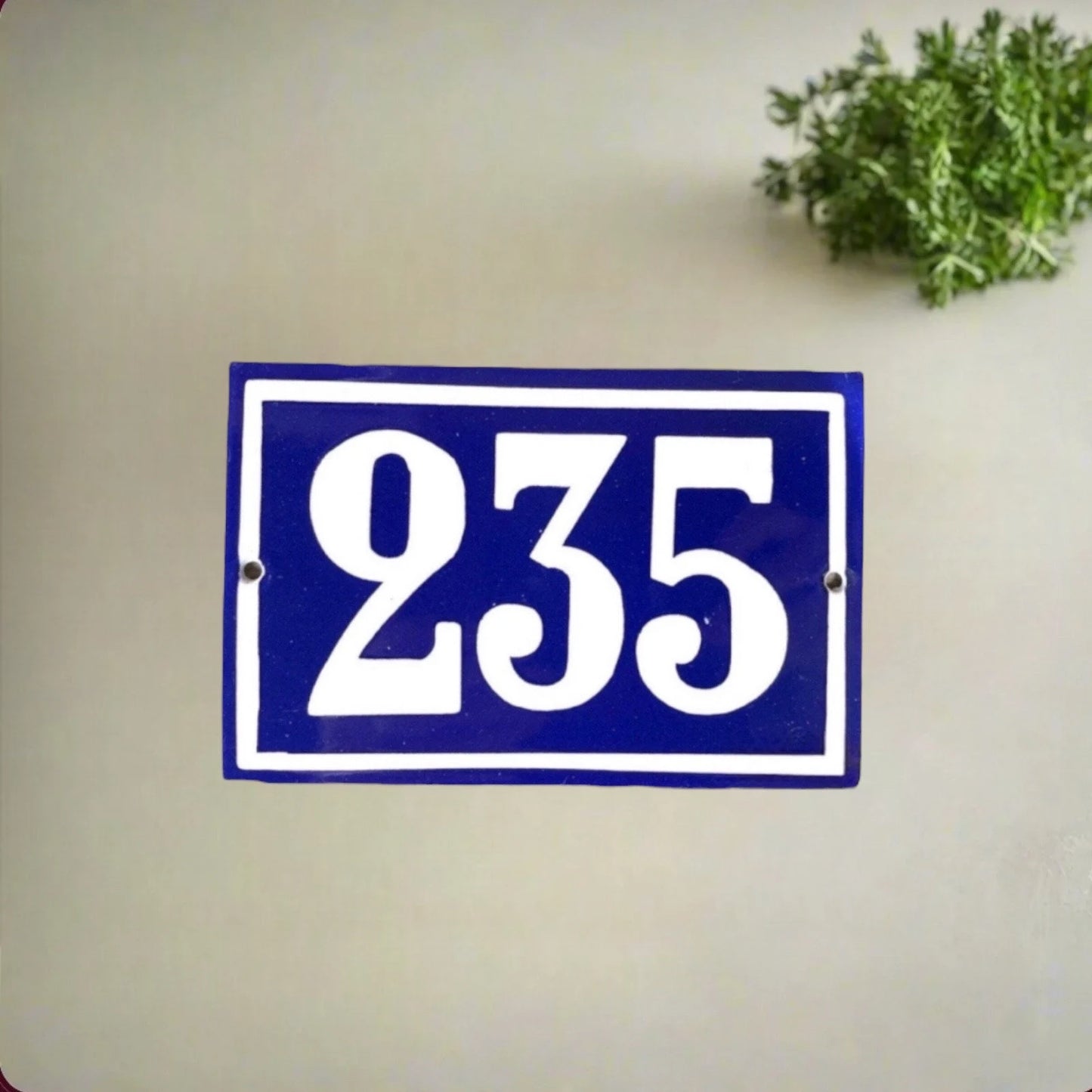 Original French Enamel House Number 235 Sign – Vintage Blue Metal Door Plaque