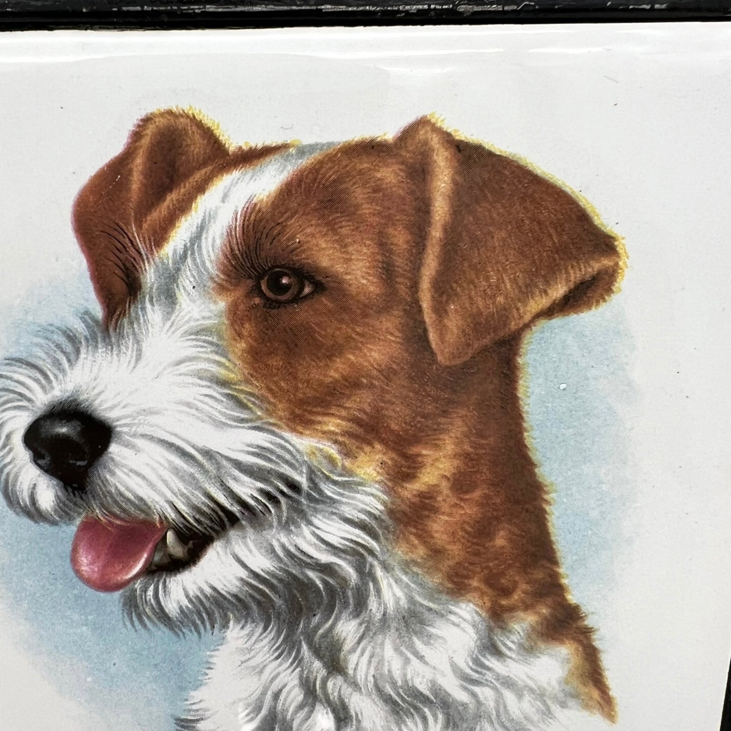 image 7 French tile topped pan trivet with dog pictures