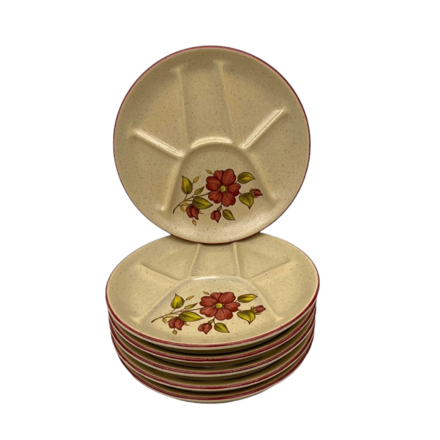 French glazed stoneware fondue sectioned plate set sold by All Things French Store