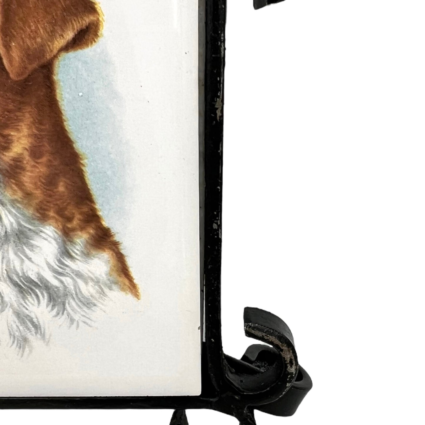 image 8 French tile topped pan trivet with dog pictures