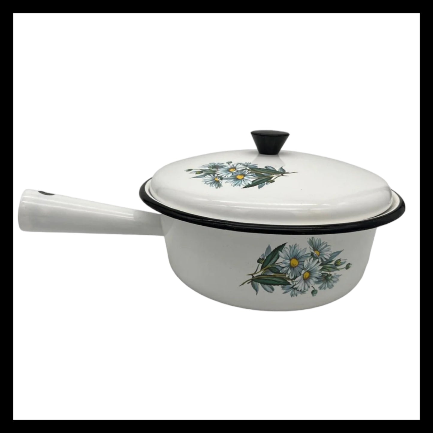 French Vintage Enamel Saucepan, Retro Pan, Farmhouse Chic Kitchenware (A5)