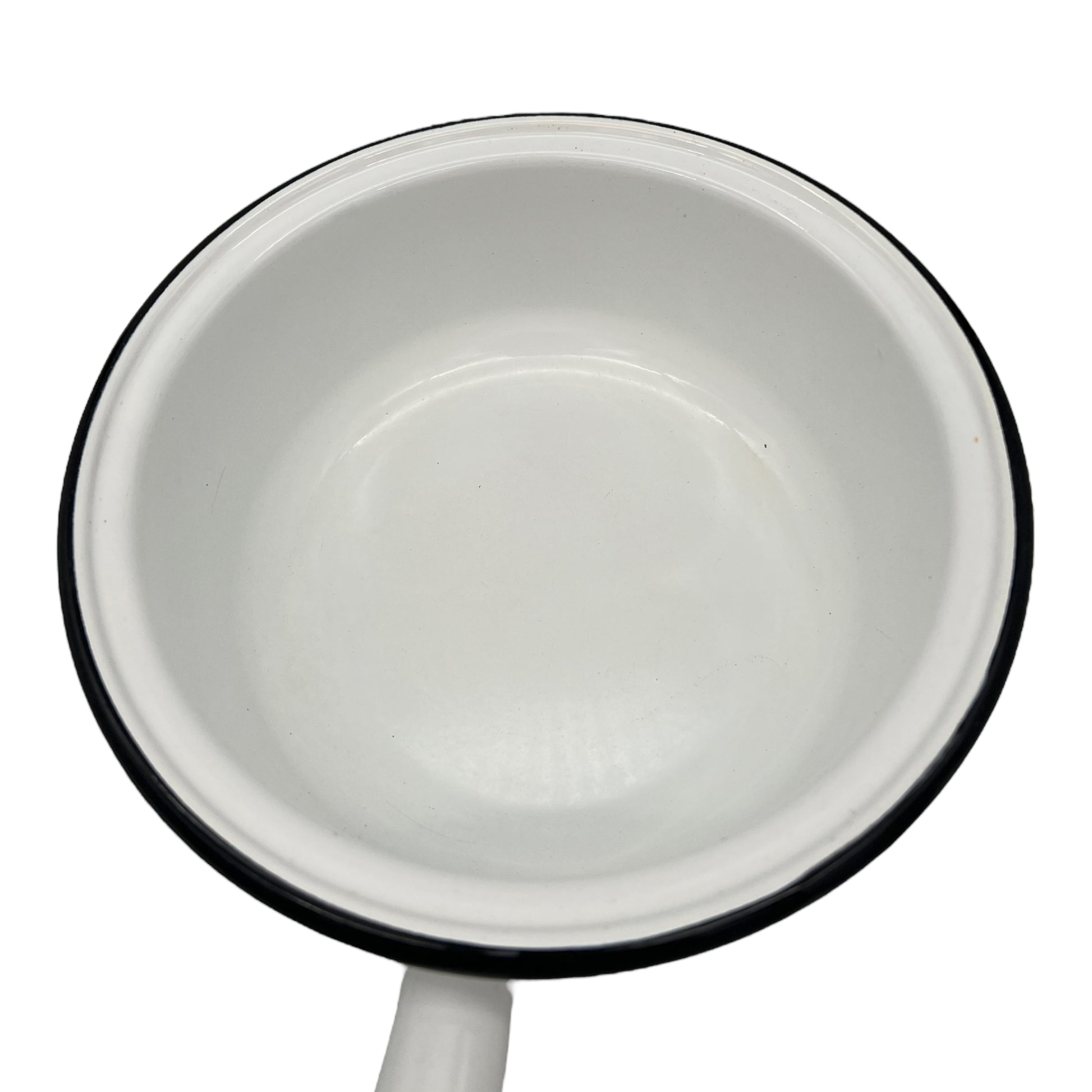 inside image of French vintage enamel saucepan with lid sold by All Things French Store