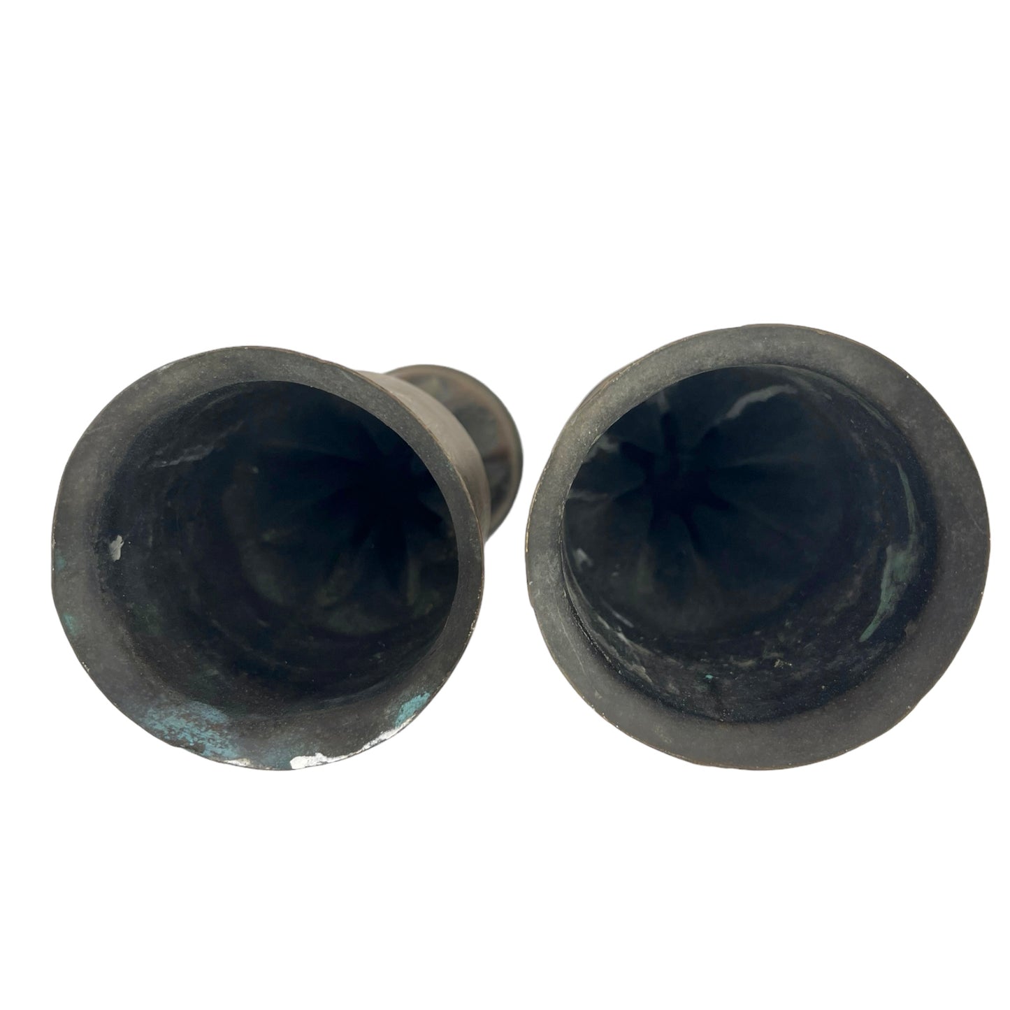Pair of French brass trench art vases inside view sold by All Things French Store