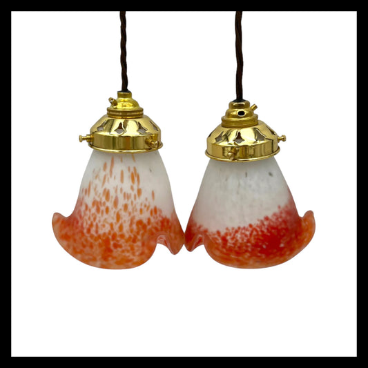 image Pair of French vintage glass lampshades with new wiring sold by All Things French Store