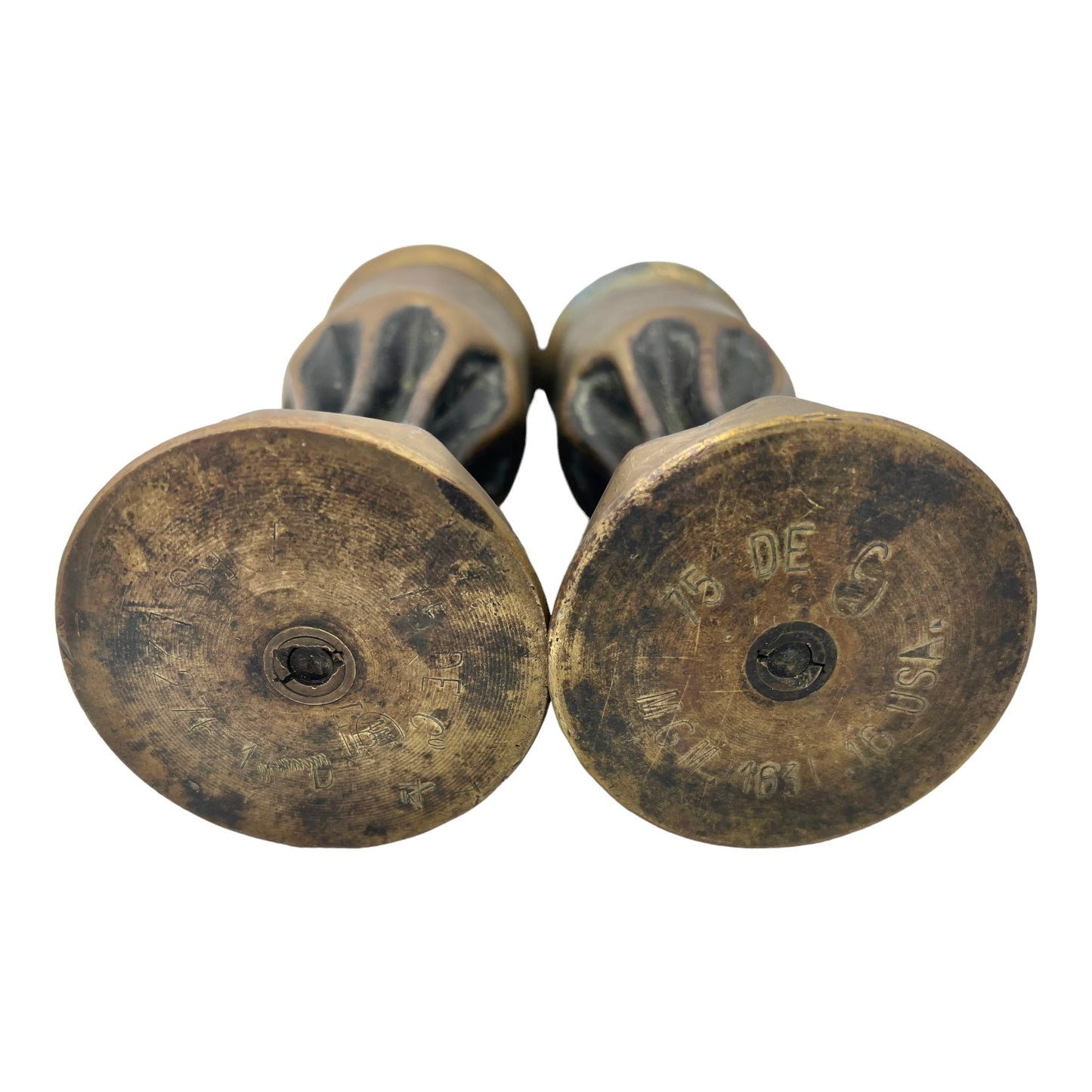 bases of a pair of French brass trench art vases sold by All Things French Store