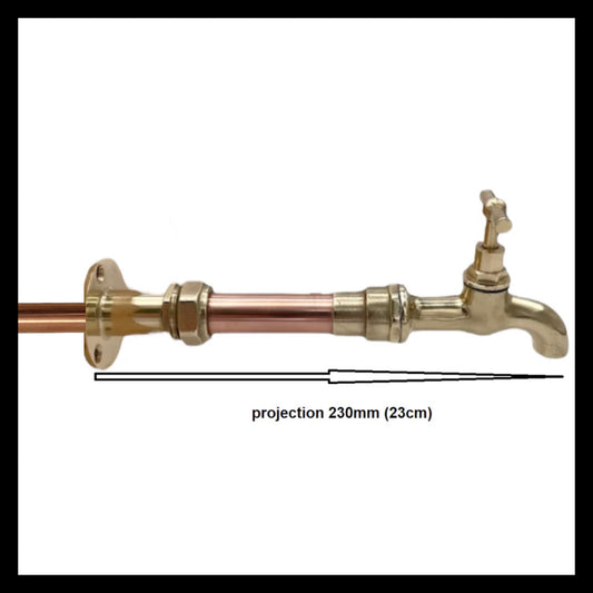 Handmade copper and brass wall mounted bathroom or kitchen tap for sale by All Things French Store