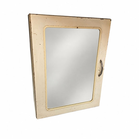 French shabby chic vintage mirrored metal bathroom cabinet on a white background