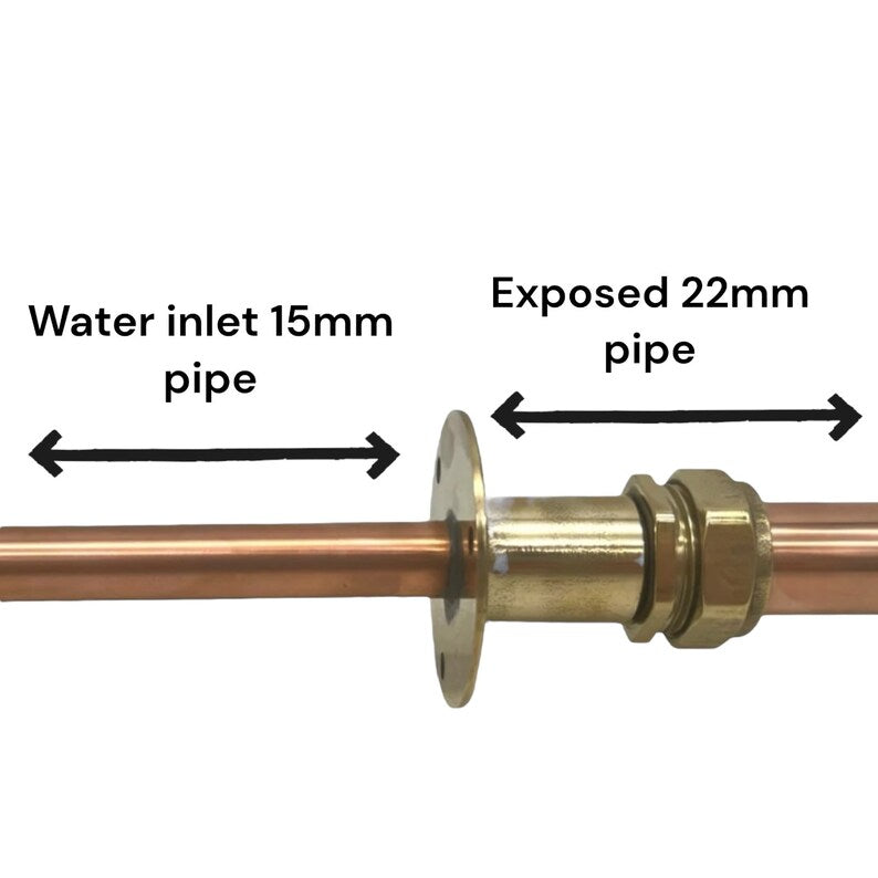Handmade copper and brass wall mounted tap projection fittings with measurements