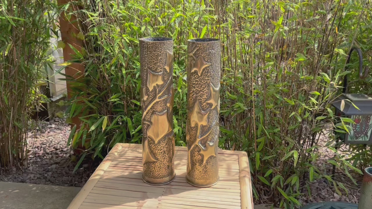 Pair of French polished WW1 brass shell case vases 