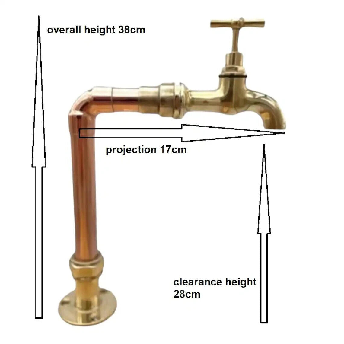 Copper and Brass Kitchen Belfast Sink Taps, Extra Tall Industrial Rustic Style Taps (T43)