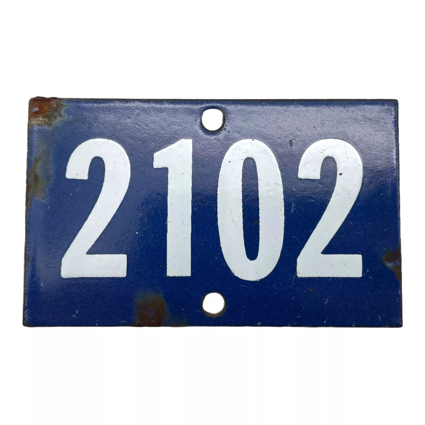 French vintage enamel door number or gatepost number 2102