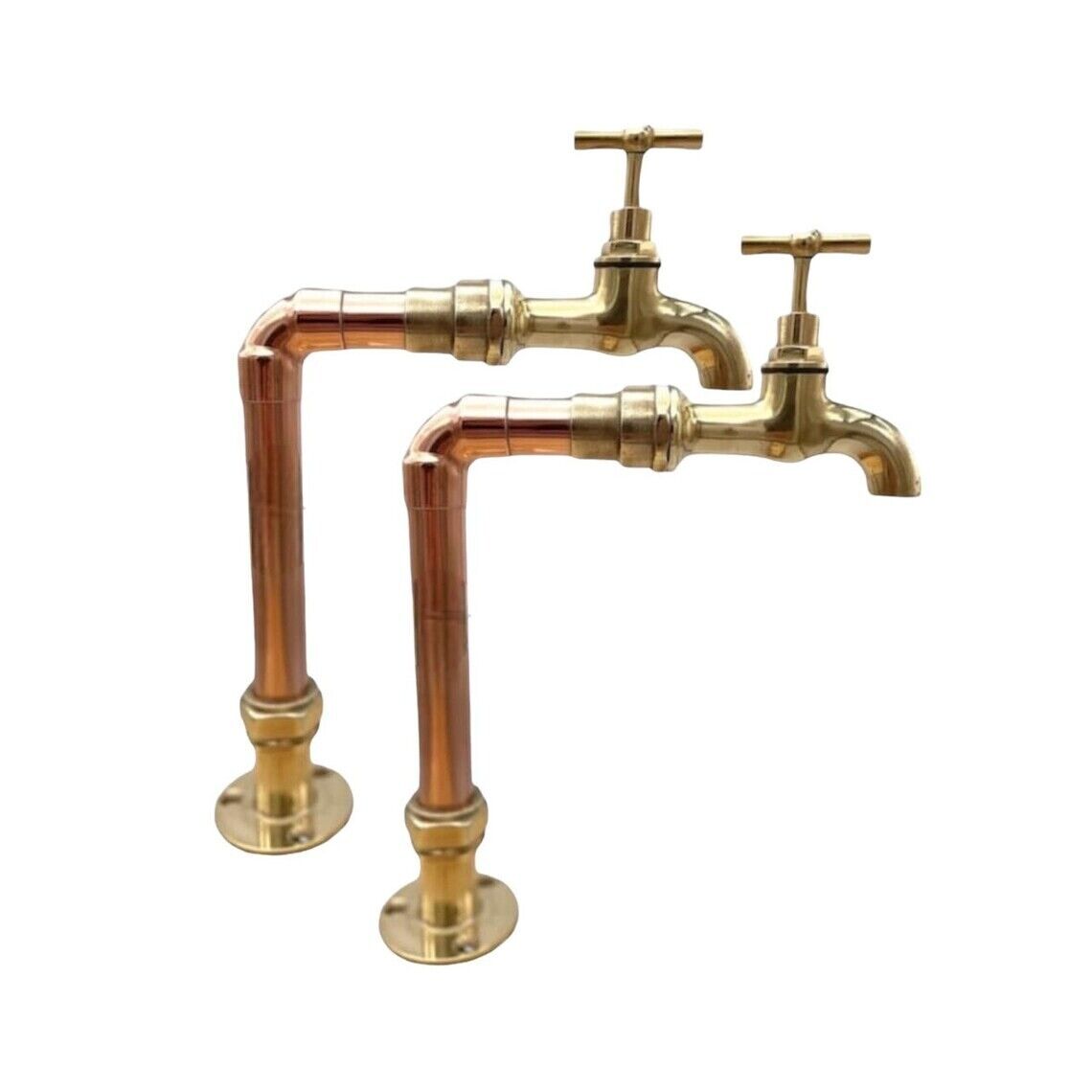 Copper and Brass Kitchen Belfast Sink Taps, Extra Tall Industrial Rustic Style Taps (T43)