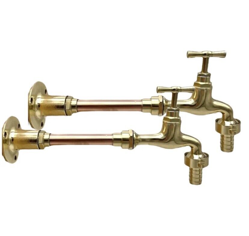side view of Brass and copper made to measure wall mounted taps sold by All Things French Store 