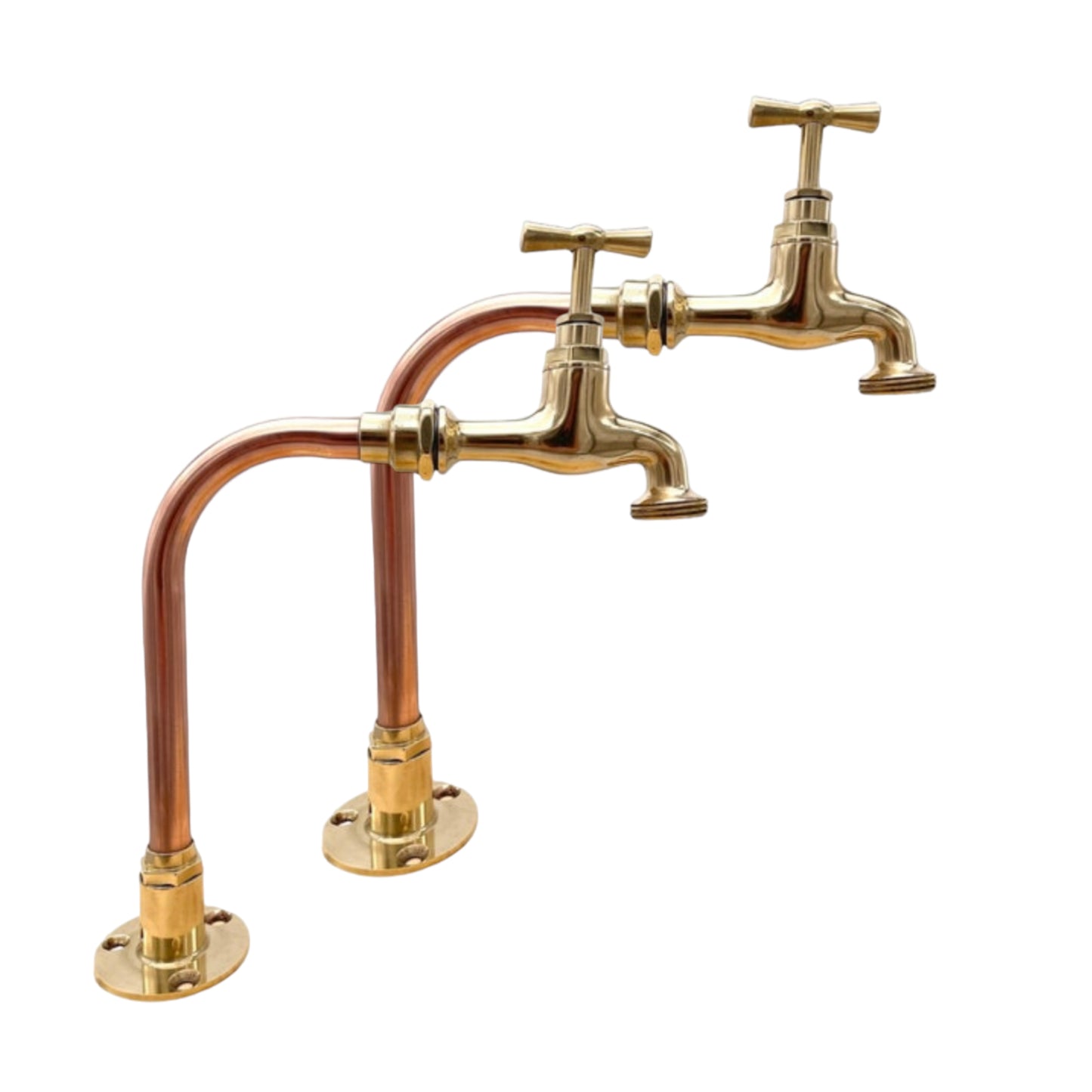 image pair of handmade copper and brass swan neck taps with detachable nozzle