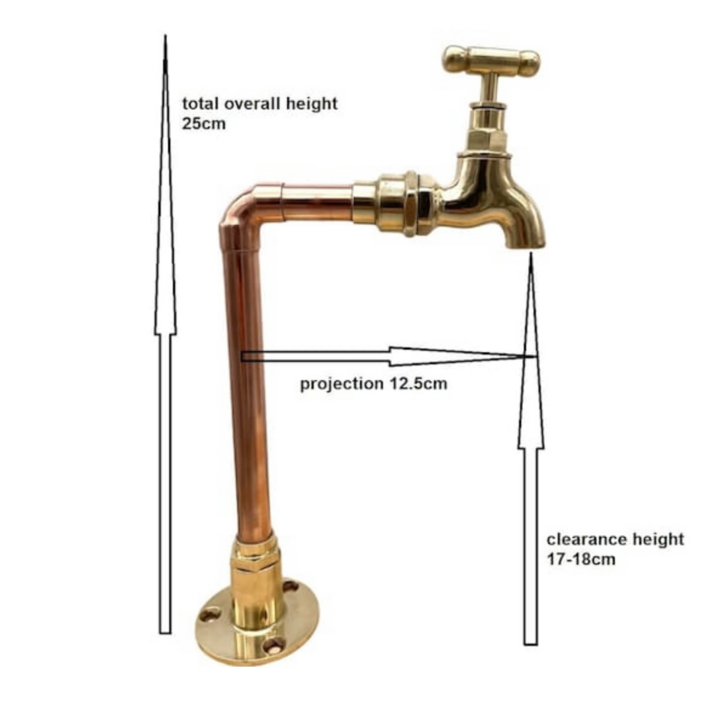 image of copper and brass Belfast sink tap measurements