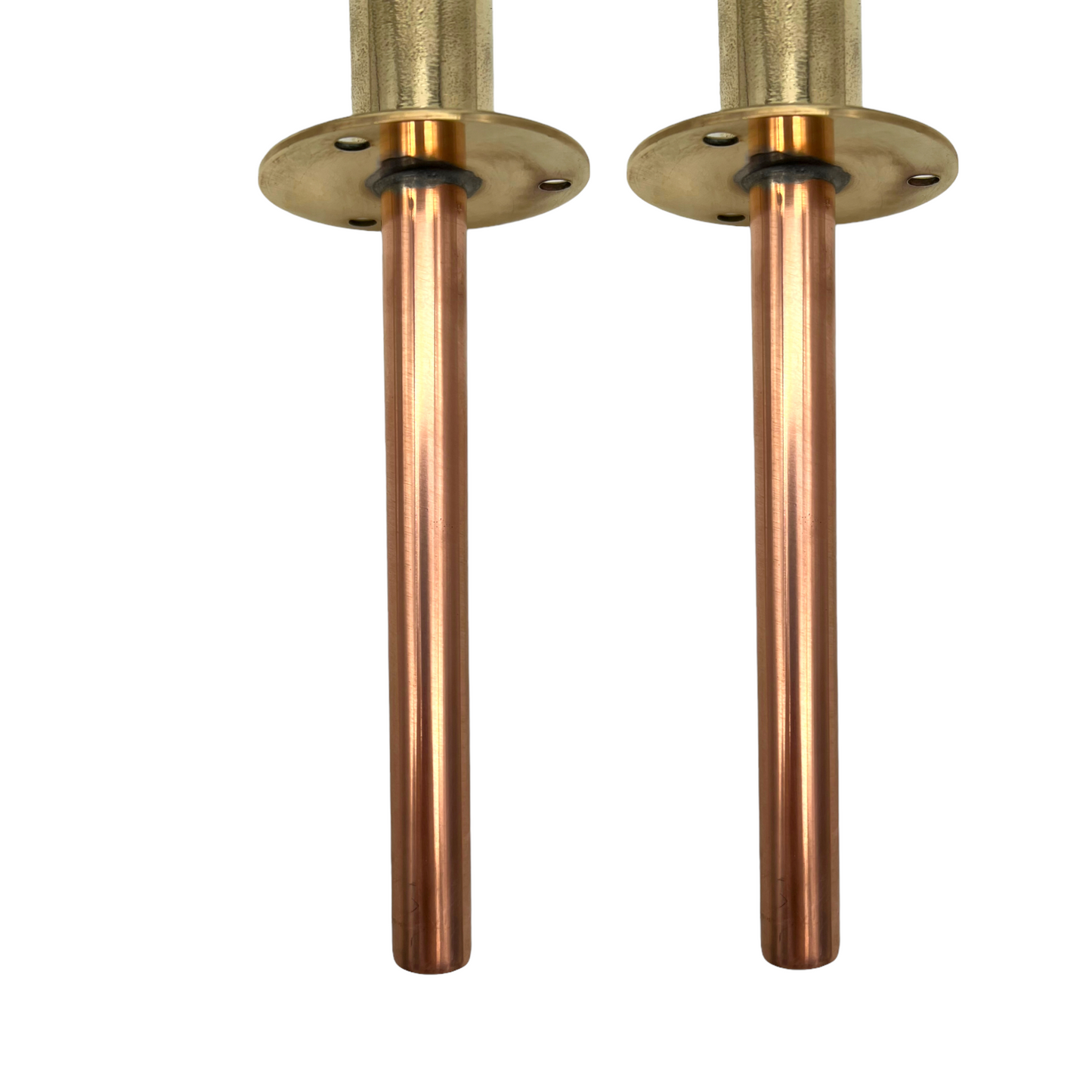 image pair of handmade copper and brass swan neck taps with detachable nozzle