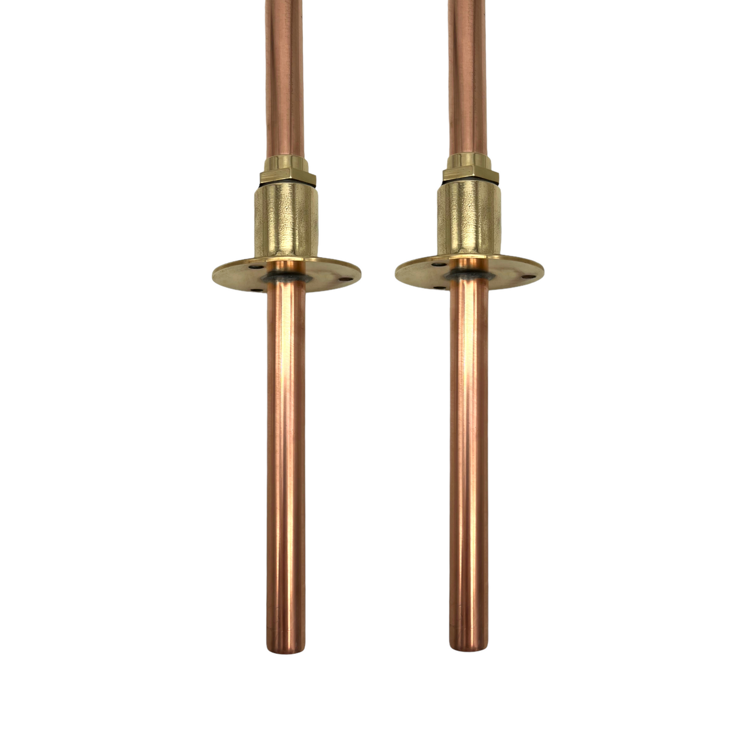 image pair of handmade copper and brass swan neck taps with detachable nozzle