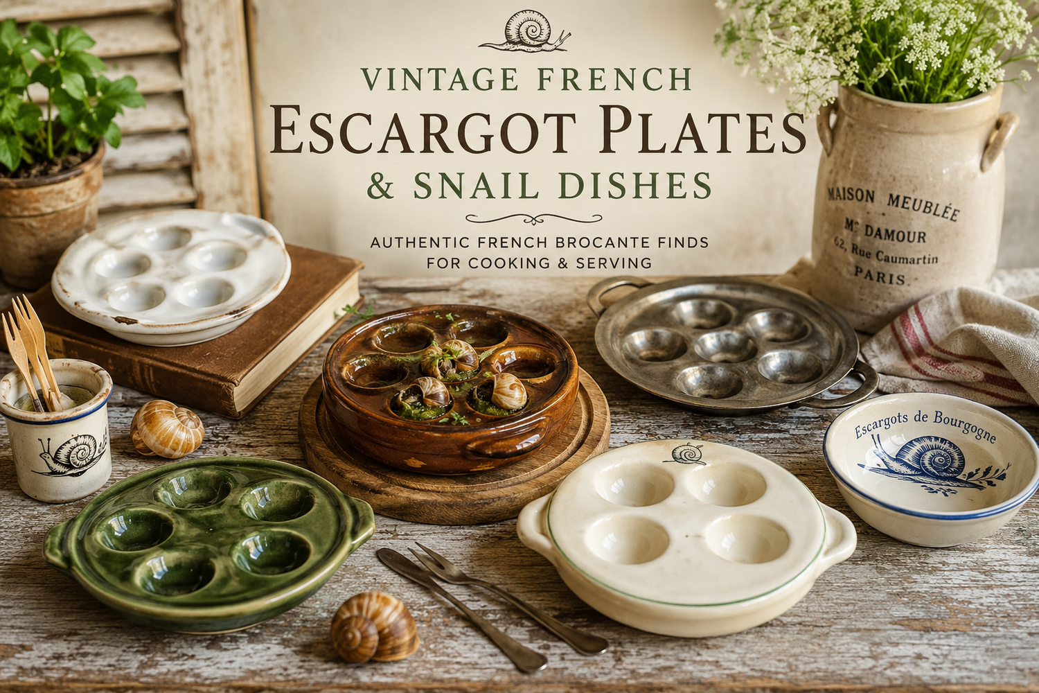 Vintage French Escargot Plates & Snail Dishes