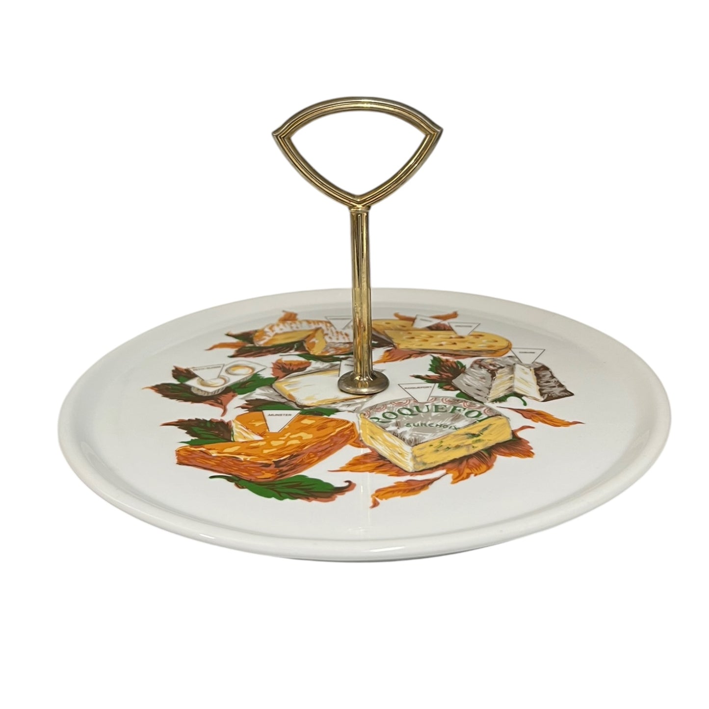 Decorative cheese board with illustrations of cheese and vegetables, ideal for a cheese and wine evening or a buffet, set on a white background