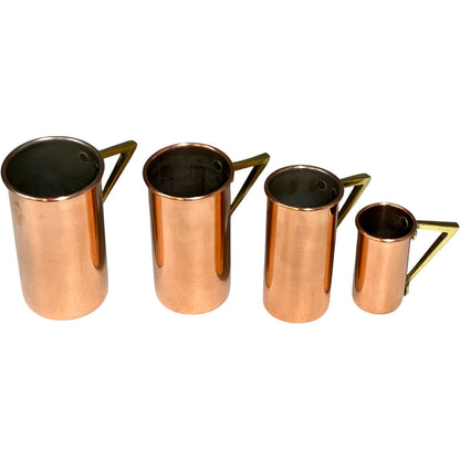 Set of 4 French Vintage Copper Kitchen or Bar Measures with brass handles for sale 