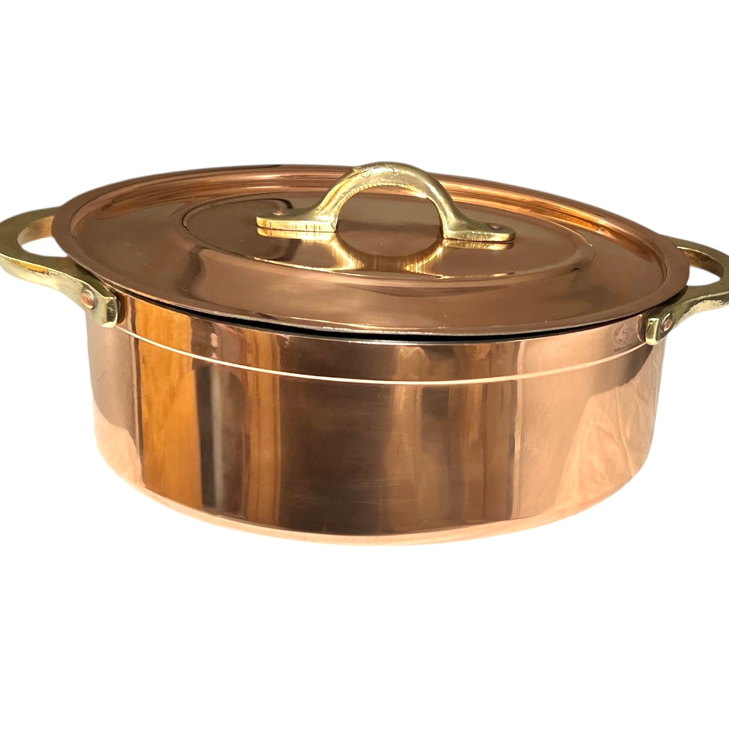 Copper pot with lid on a white background