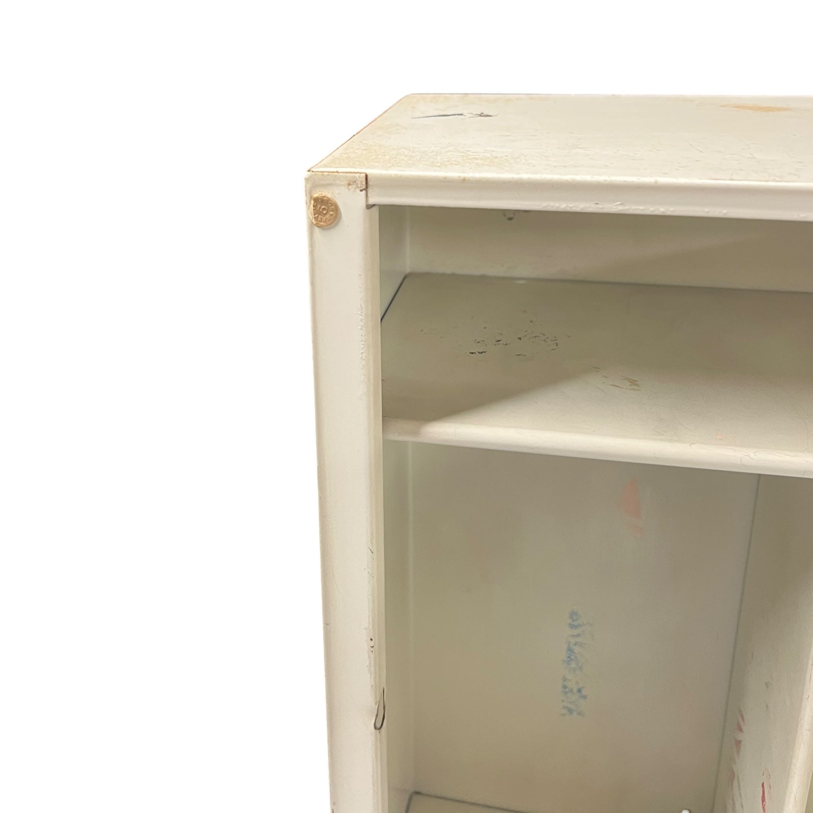 Close-up of the inside of a bathroom cabinet.