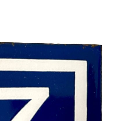 Original French Enamel House Number 67 Sign – Vintage Blue Metal Door Plaque