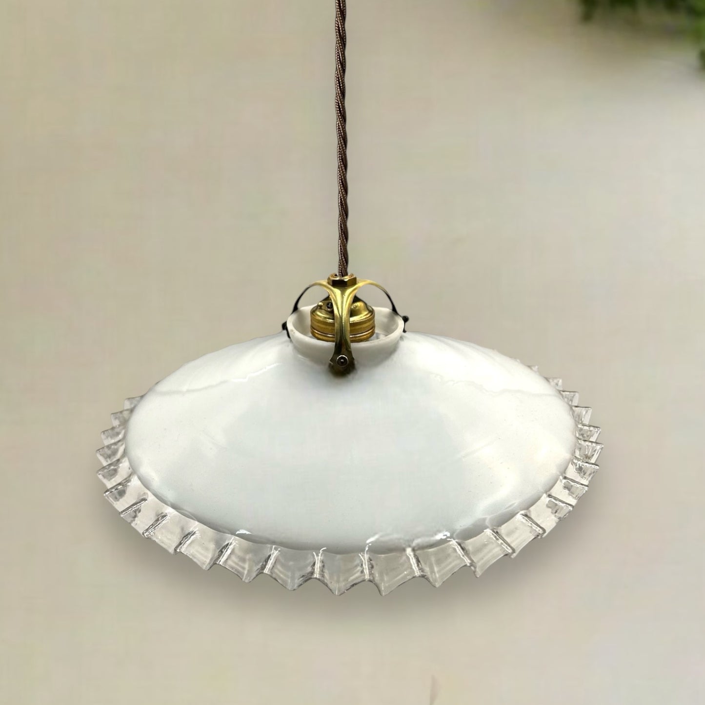 Vintage French Glass Ceiling Pendant Light, Milk Glass Hanging Lampshade