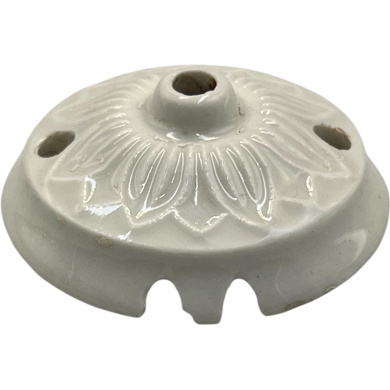 Vintage French Ceramic Ceiling Rose, Chandelier Ceiling Fitting Wire Cover 