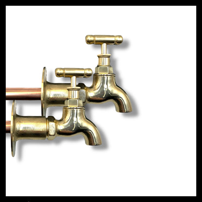 Brass Vintage Style Kitchen or Bathroom Taps, Wall Mounted ideal for Belfast Sink 