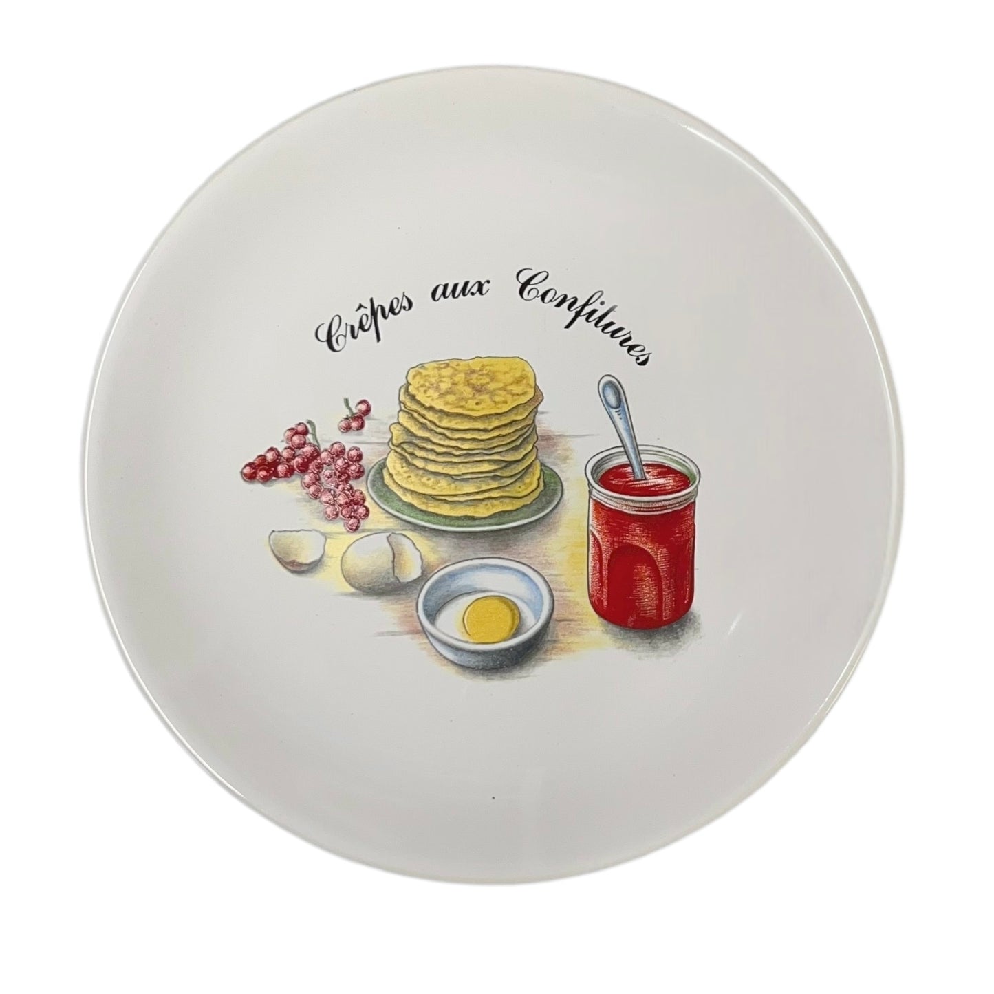 French crepes aux confitures plate on a white background 