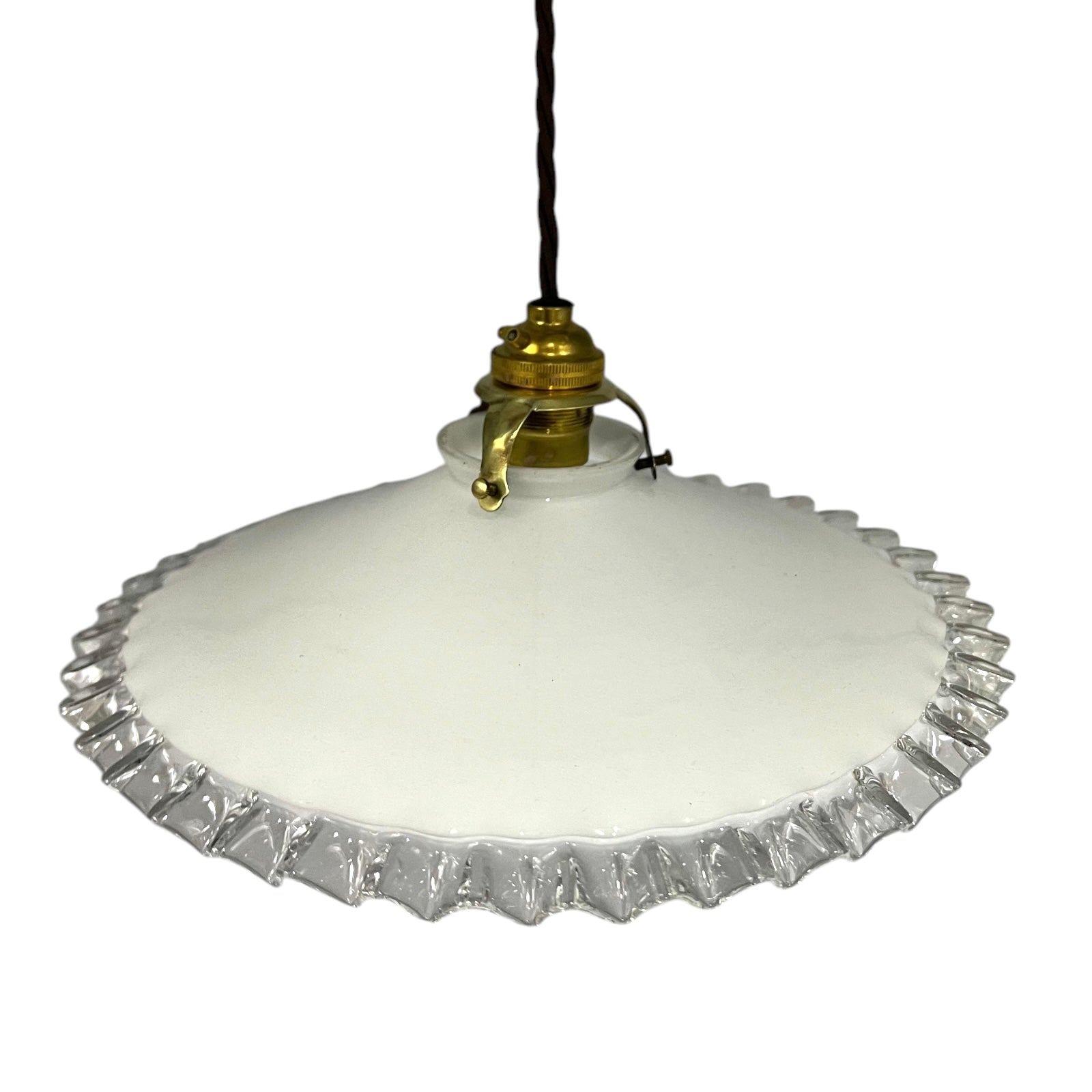 Vintage French Glass Ceiling Pendant Light, Milk Glass Hanging Lampshade