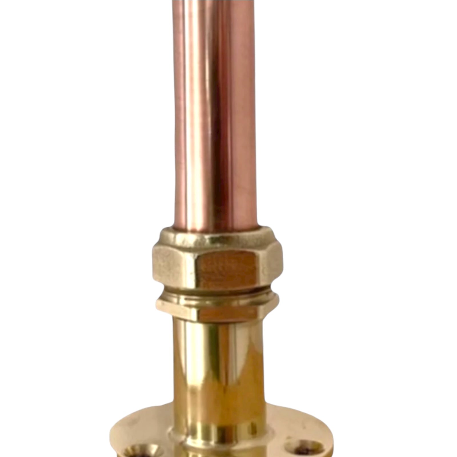 Copper pipe with brass fitting on a white background