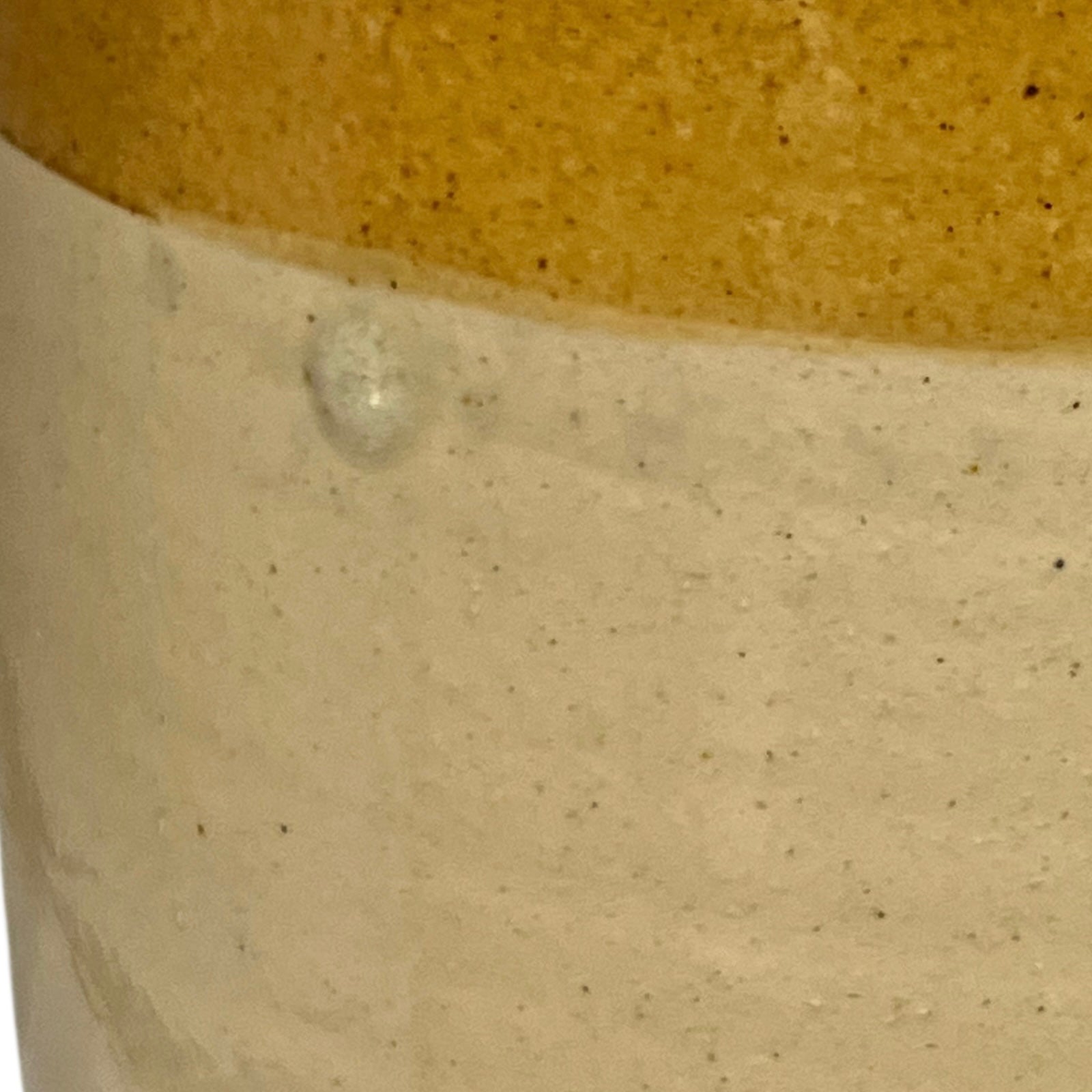 Close up of a beige cylindrical WW1 jar on a white background